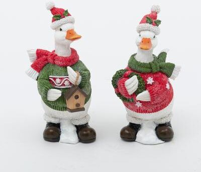 Gerson International "Resin Holiday Duck Figurines Set of 2 7.48""H"