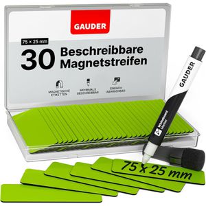 Gauder Magnetschilder ME-75x25, grün, 75 x 25 mm, für Handbeschriftung, 30 Stück