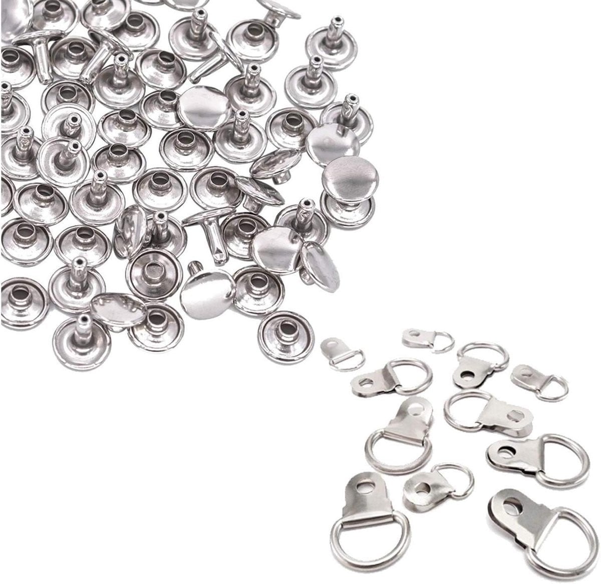 100 stuks D-ring ophanghaken voor fotolijsten in zilver met dubbele klinknagels