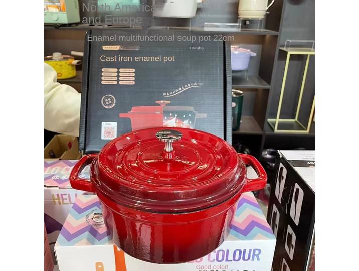 Marmite universelle en émail à double oreille pour la cuisson, marmite à Leurs oût en fonte, cuisinière en fer à fond plat, cadeau pour cuisinière à induction, ustensiles de cuisine