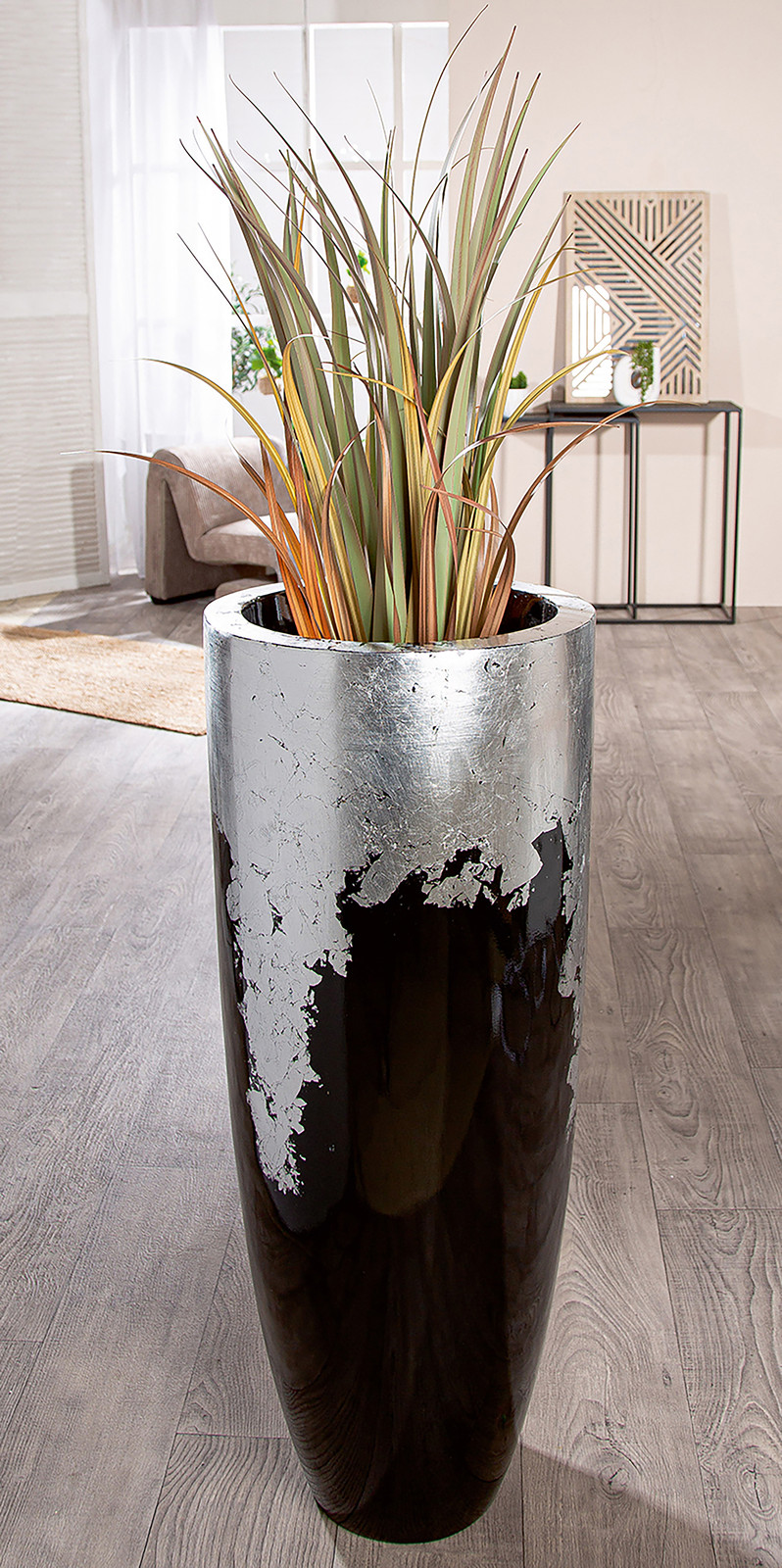 home24 Bloempot Konus, zilver/zwart, Hoogte: 100 cm