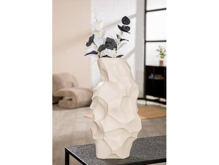 GILDE Vase Olbia Porzellan Kegel 39 cm Beige Matt mit Muster