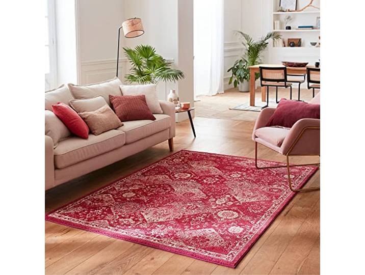 Tapis de Salon Vintage\, Tapis Style Moderne\, Tapis à Poils Ras\, Lavable\, Tapis Vintage Chambre (160x230 cm\, 768 Rose)