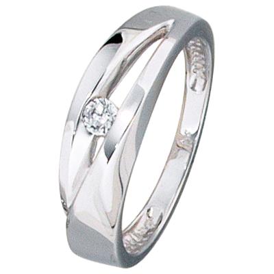 Goldring JOBO Gr. 60, weiß (weißgold 375), Fingerringe, Damen, 60, Weißgold 375, Goldring, 375 Weißgold mit Zirkonia