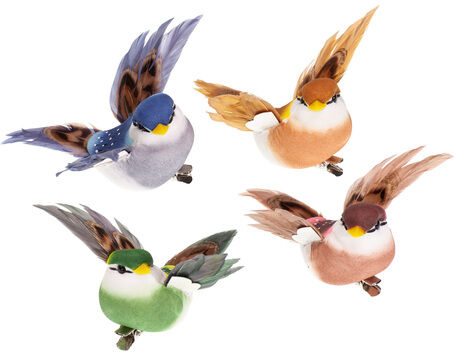 Federvögel "Kolibri" mit Klammer, bunt, 8 cm, 4 Stück