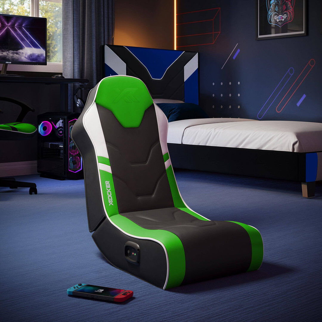 X Rocker Shadow 2.0 Audio Floor Rocker Gaming Chair Green 65cm H X 38cm W X 75cm D