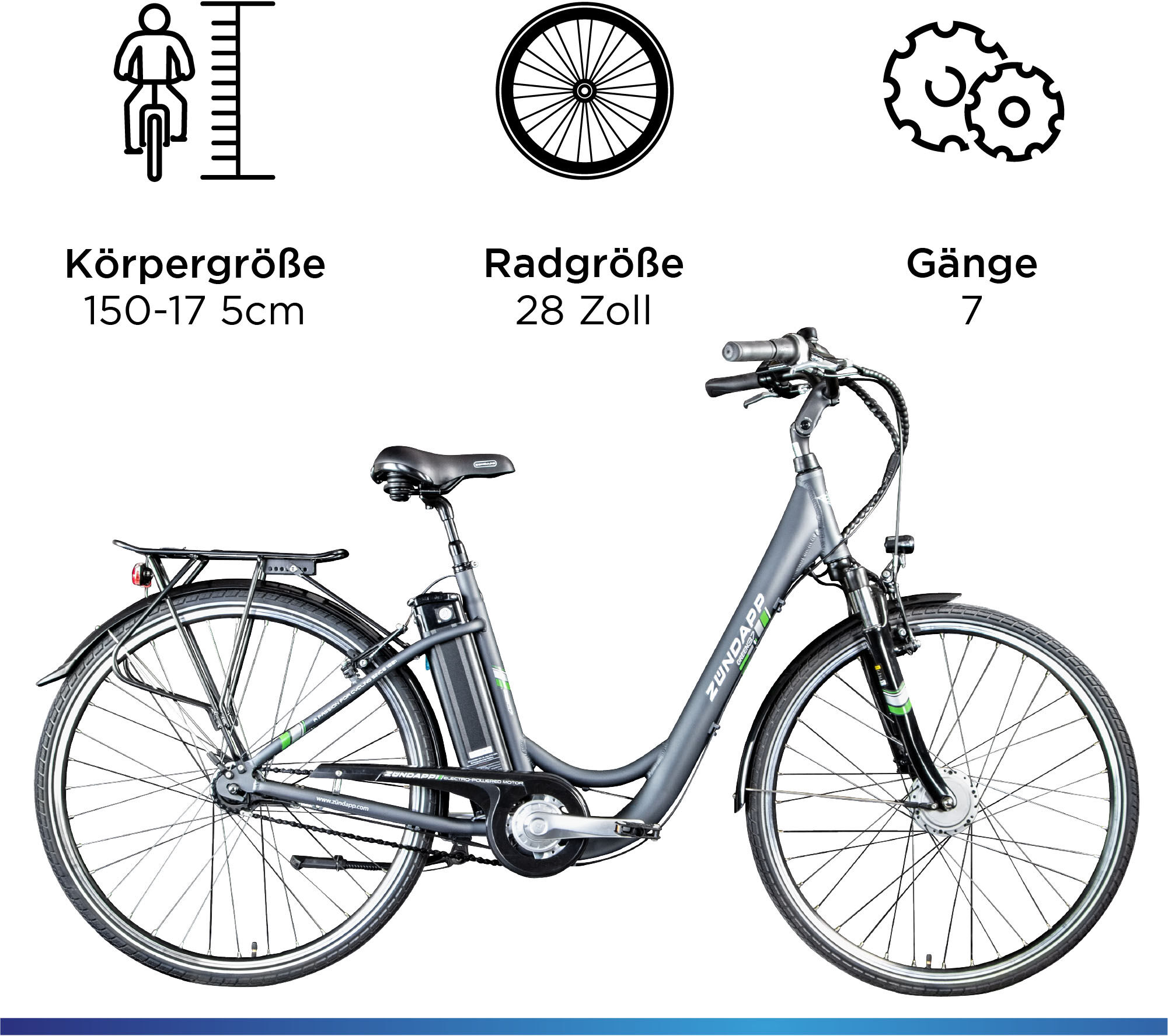E-Bike ZÜNDAPP "Green 3.7" Gr. 48, grau, Elektrofahrräder, 48cm, 28 Zoll (71,12cm), E-Bike, Pedelec, Elektrofahrrad für Damen u. Herren