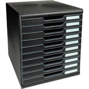 Exacompta Schubladenbox 302414D, Modulo, A4, 10 Fächer, aus Kunststoff, schwarz / schwarz