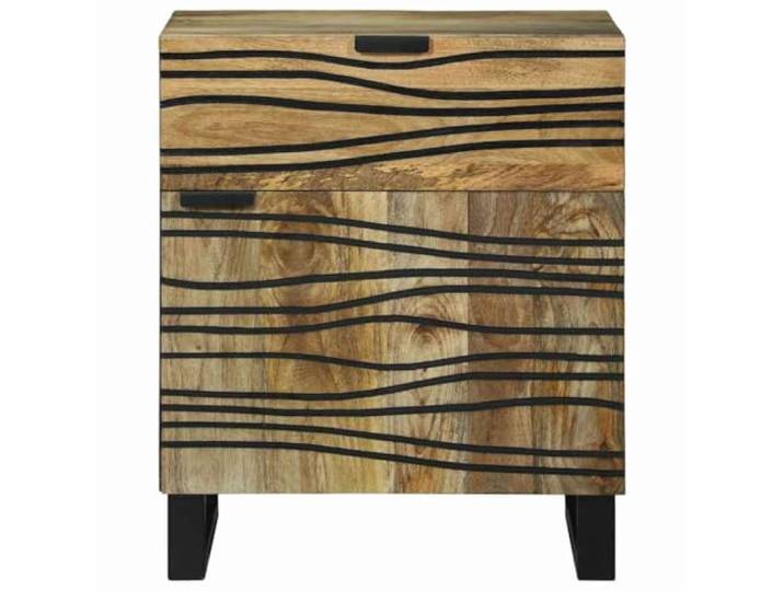 KTHLBRH Nachttisch aus Mangoholz, 50 x 33 x 60 cm, Natur Rustikal, Schlafzimmer, Nachttisch, Stauraum