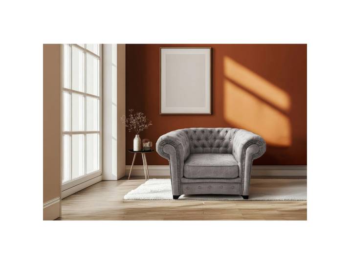 Mid.you Chesterfield-Sessel, Grau, Holz, teilmassiv, 91x72x92 cm, Stoffauswahl, Wohnzimmer, Sessel, Chesterfield-Sessel