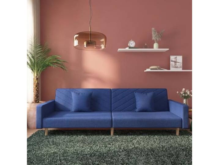 HEFZGDB Schlafsofa 2-Sitzer mit 2 Kissen Blau Stoff Bettcouch Gästebett Sofabett Wohnzimmer Schlafmöbel Funktionsmöbel
