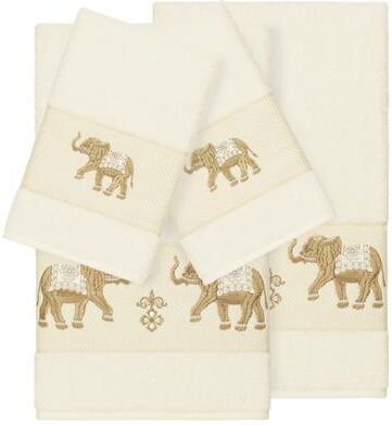 Authentic Hotel and Spa Turkish Cotton Elephants Embroidered Cream 4-piece Towel Set
