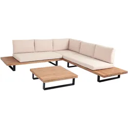 Décoshop26 - 5-sitzige Gartenlounge-Garnitur mit Ecksofa Tisch und Beistelltischen Lounge-Set aus Aluminium und Akazie mit beigen 04_0010288