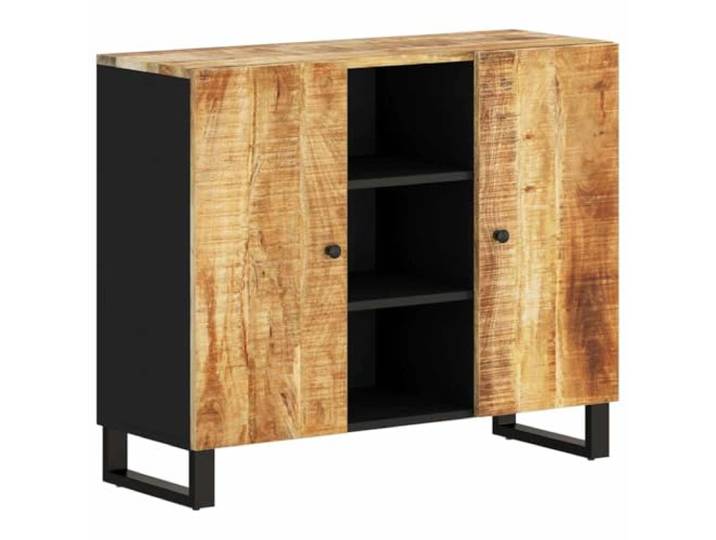 Makastle Sideboard mit 2 Türen 90x33x75 cm in Braun aus Massivem Mangoholz mit Eisernen Beinen