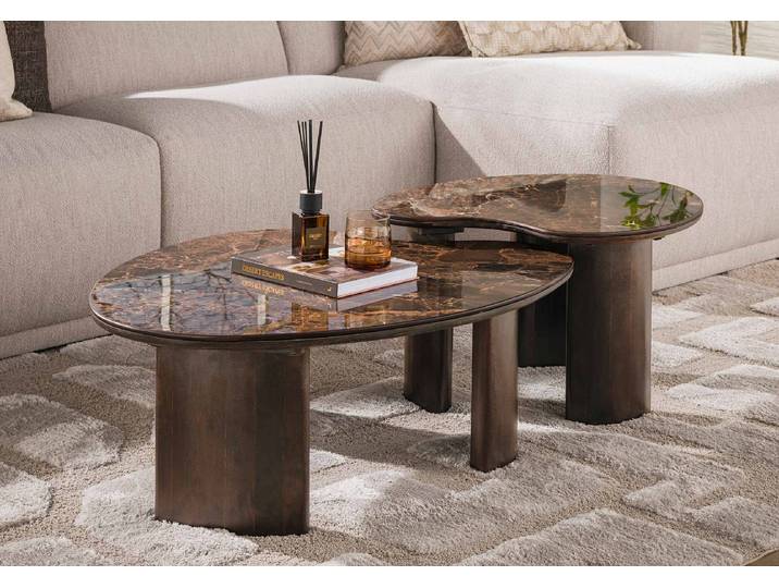 Couchtisch Set Violay , 2-teilig , nirenförmig , Keramik , dark emperador