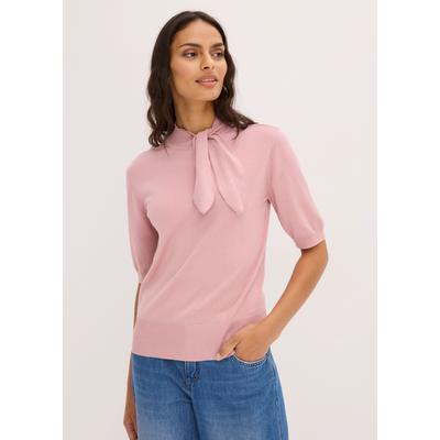 Strickpullover BONPRIX, Damen, Gr. 40/42 (M), rosa (aschrosa), Obermaterial: 80% Viskose, 20% Polyamid, schmal, Pullover Strickpullover, mit Schluppe, Halbarm, schmale Passform