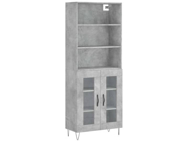 Fisinber Highboard Betongrau 69,5x34x180 cm Holzwerkstoff Schrank Eleganter Kommodenschrank fürs Wohnzimmer mit stabilen Metallfüßen, glatten Glastüren und reichlich geschütztem Stauraum.