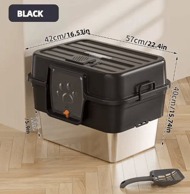 Inspire Picks XL Stainless Steel Enclosed Cat Litter Box Large Cat Litter Box With Odor Control & Easy Clean Design black