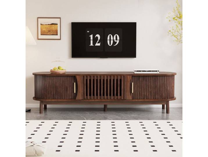 Meuble TV - 165x39.5x46cm - meuble TV plat marron Lowboard avec porte coulissante - avec porte creuse rabattable vers le bas