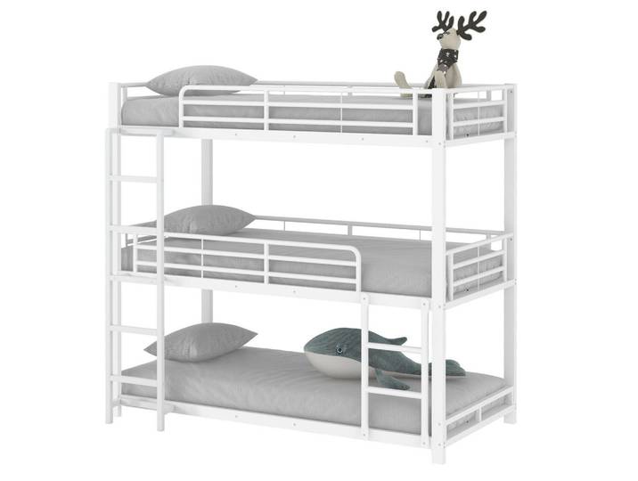 Flieks Etagenbett 90x200cm Weiß Metall Dreifach-Etagenbett, 90x200 cm, Babymöbel & Kindermöbel, Kinderzimmer & Jugendzimmer, Stockbetten