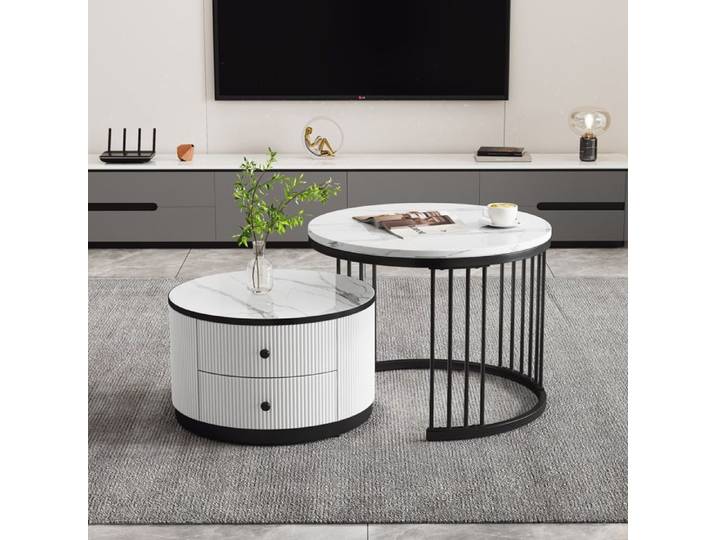 Haute qualité nouveau design élégant ensemble de deux pièces table basse blanche en forme de nid la taille est 60 * 60 * 45.5cm