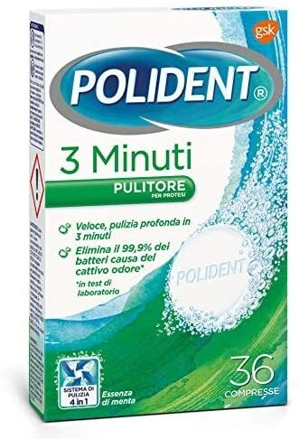 Polident 3 Minuti Pulitore Per Protesi 36 Compresse Con Azione Antibatterica