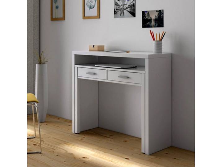 Console bureau 2 tiroirs 99x36x88 cm blanc