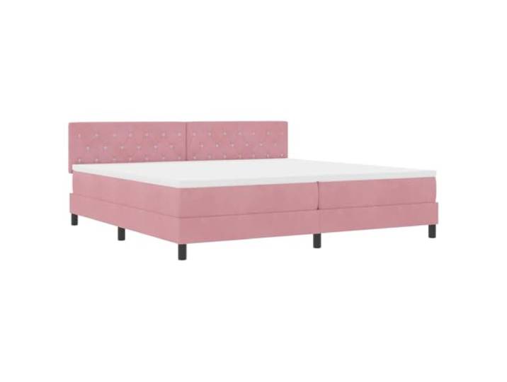 KKgypkn LED Boxspringbett mit Matratze, Samt, Rosa, 200 x 200 cm, mit LED-Beleuchtung