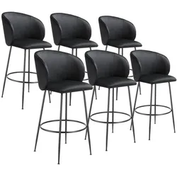tectake Barstuhl Luana, mit Rückenlehne, Samtoptik  - 6er Set schwarz/schwarz