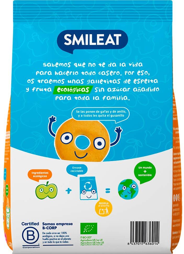 Smileat Galletas Ecológicas de Espelta y Fruta 220 g