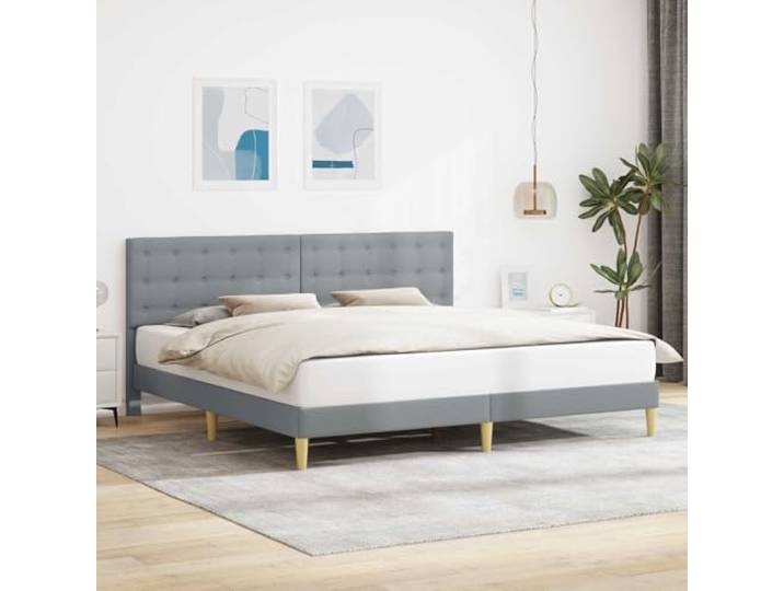 RJPLMFV Bettgestell, Stoff, Hellgrau, 180 x 200 cm Kopfteil aus Sperrholz, spitz zulaufende Beine, schmutzabweisender Stoff, inklusive Latten
