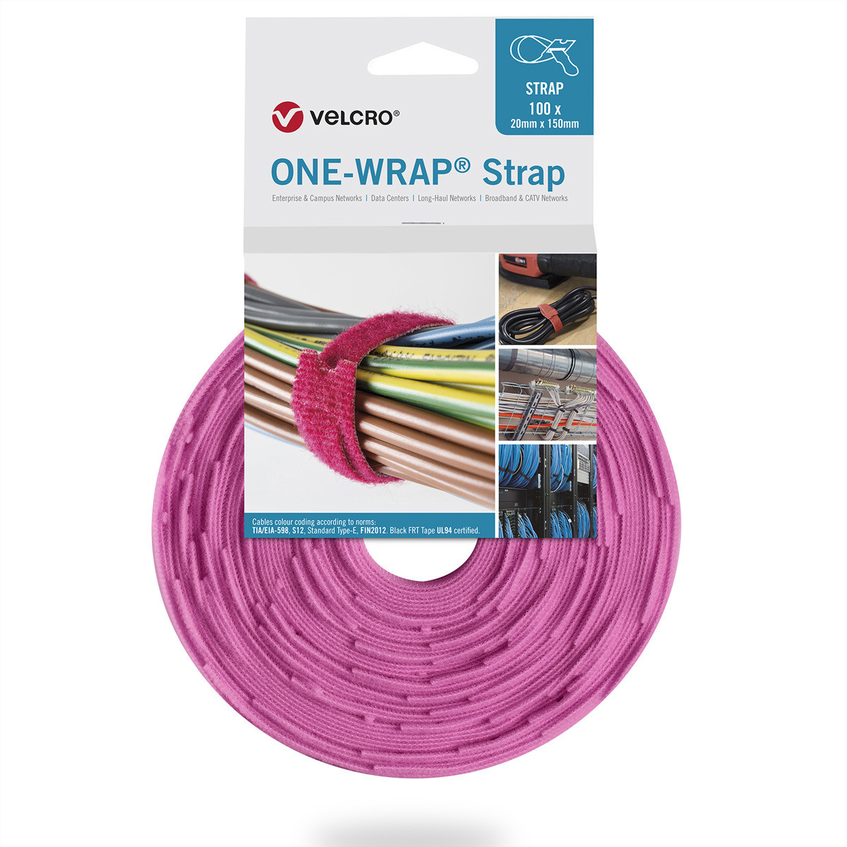 VELCRO One Wrap bandjes, 13 mm x 200 mm, 100 stuks, roze