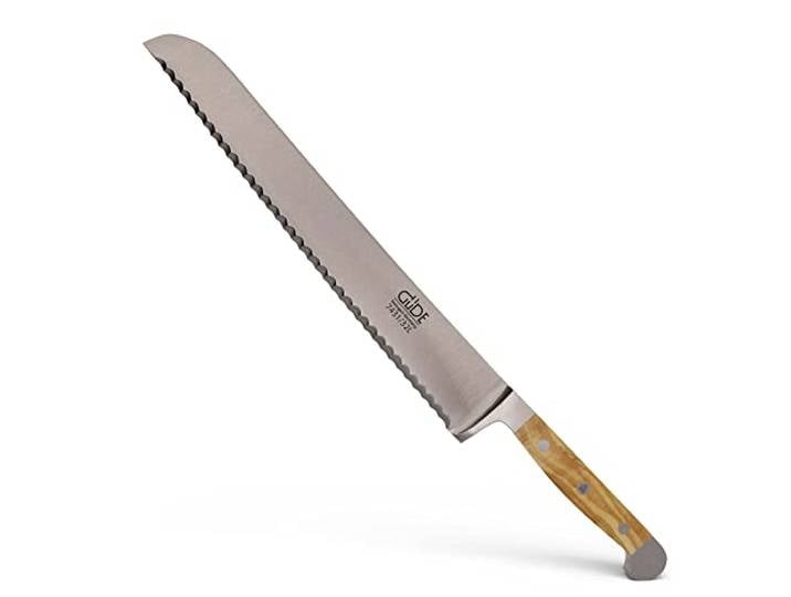 GÜDE Solingen - Brotmesser Linkshänder geschmiedet, 32 cm, Olivenholz, ALPHA OLIVE, Doppelkropf, Handmade Germany