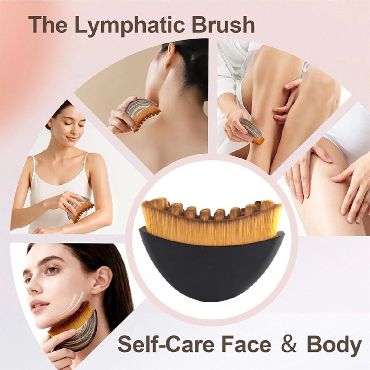 INF Brosse de contour lymphatique - Grande   Poils synthétiques doux pour drainage lymphatique facial, sculpture du menton et