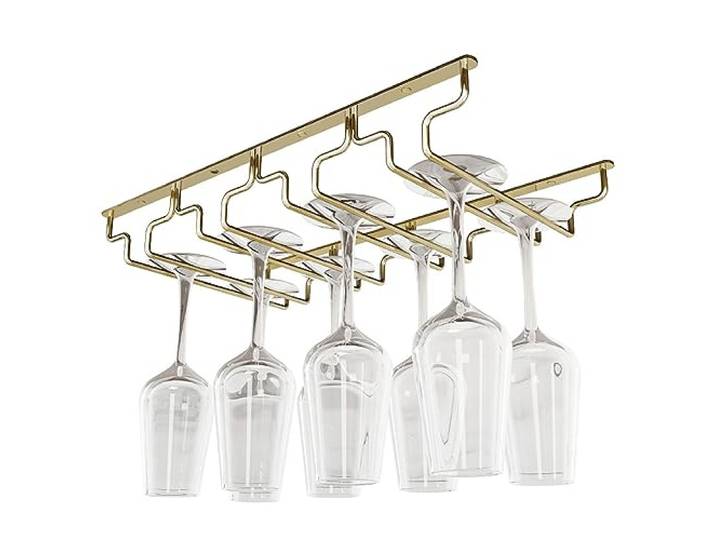 LigedamaiEU Stemware-Regal aus Messing mit goldenem Finish, unter dem Schrank montierter Weinglas-Aufhänger, robuster, umgedrehter Kelch-Ausstellungshalter aus Metall(80cmx22.5cm)