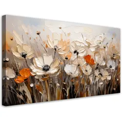 LEINWANDBILD Blumen auf einer Wiese Beige 100x50cm