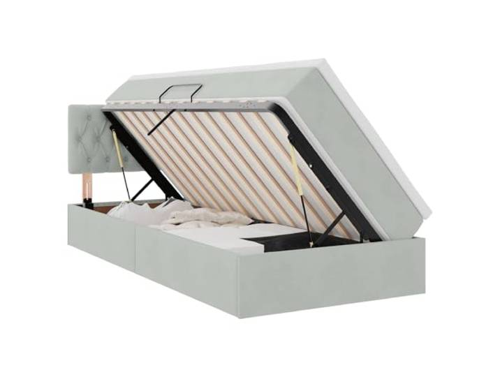 KKgypkn Samtbett Hellgrau 90x200 cm mit Matratze, Stauraumbett mit hydraulischem Hebesystem, modernes Polsterbett mit Aufbewahrung unter der Matratze