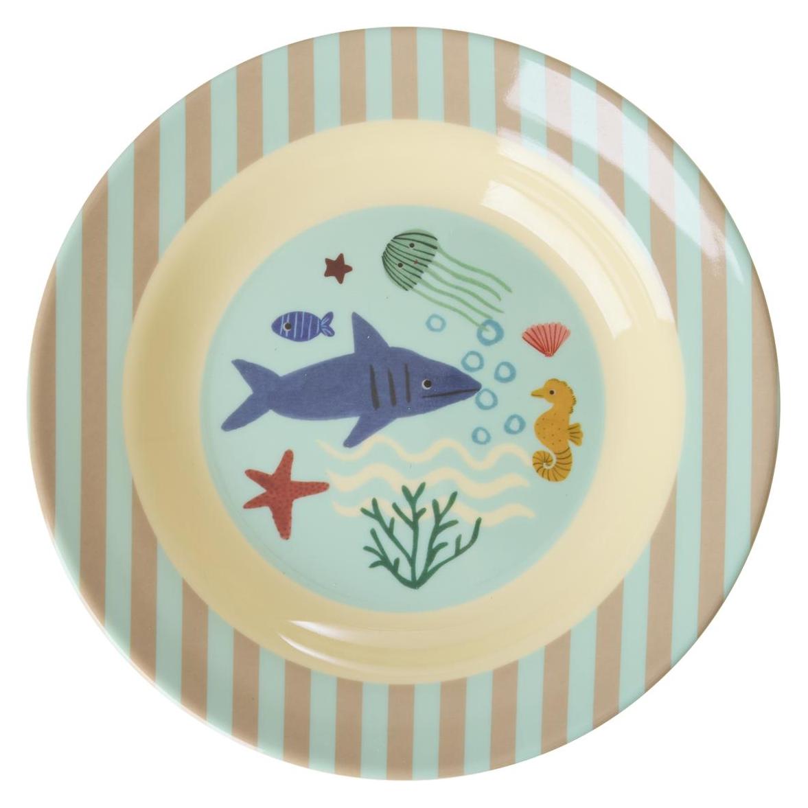 Rice - Melamine Kids Bowl with Blue Ocean Print - Blue - 250 ml (KIBOW-OCEB)