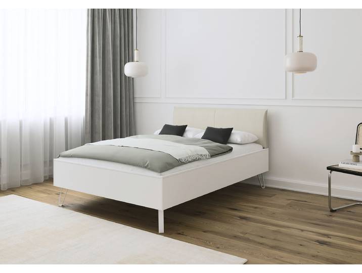 Cadre de lit Liora 140 x 200cm Tissu Blanc/Blanc alpin