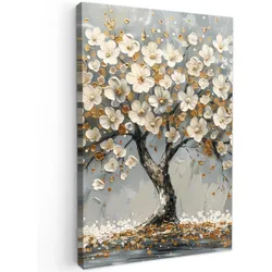 LEINWANDBILD Baum - Blumen - Weiß - Natur - Kunst Deko Wohnzimmer 20x30 cm
