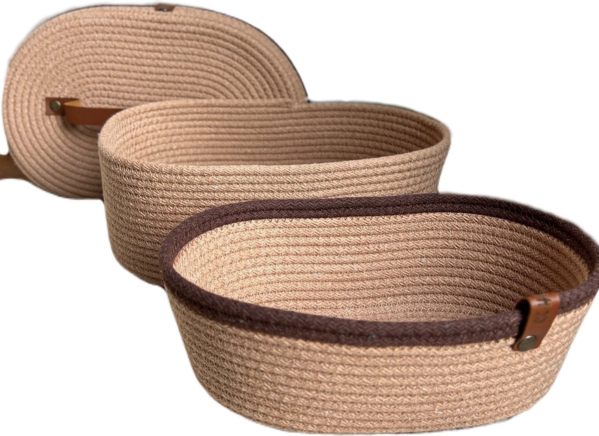 OZ Home 2-delige Mandenset met Deksel - Ovaal - Beige/Bruin
