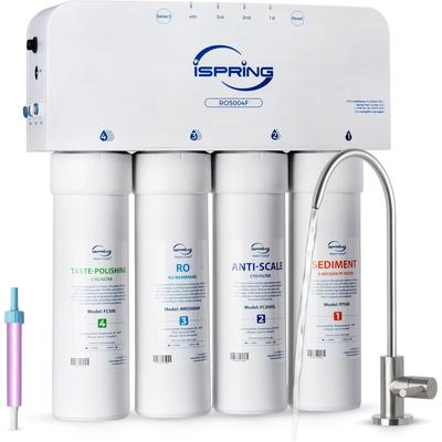 iSpring RO5004F Reverse Osmosis Water Filter with UV, RO System Under Sink, Tankless RO Water Filtration System with Boost Pump