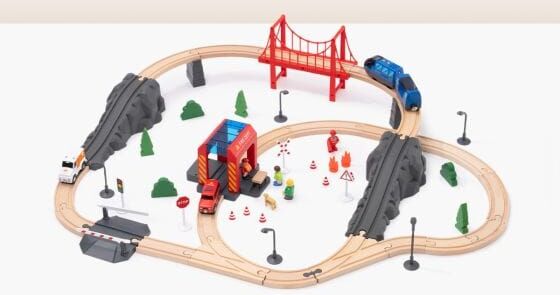 Tooky Toys Tooky Toy Wooden Fire Rescue Train Set for Kids - Non-Toxic Wood Components - Ages 3 and Up