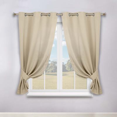 Superior Solid Room Darkening Curtains Set of 2 with Grommets & Tie Backs – Light Filtering Window Panels