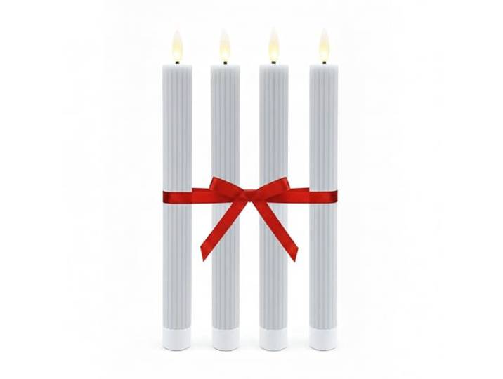 Relaxdays Bougies LED lot de 4\, H x D : 25 x 2 cm\, gris clair flamme réaliste\, vraie cire\, rainures\, sans flamme