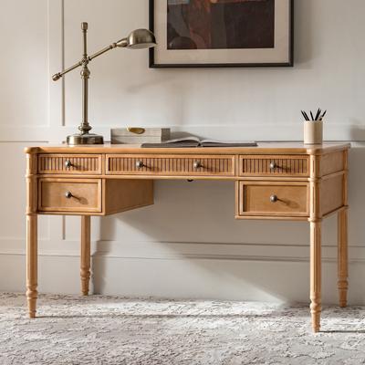 HULALA HOME Derk 55''W Transitional 5-Drawer Fluted Simple Assembly Desk with Charging Station and Cable Management