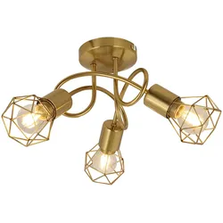 Deckenleuchte Retro Spotleuchte 3 Strahler Wohnzimmerlampe Gitter gold, Metall, 3x E14 Fassungen, DxH 36x20 cm