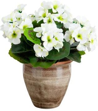 Nearly Natural 11-in UV Resistant Artificial Geranium in Ceramic Planter