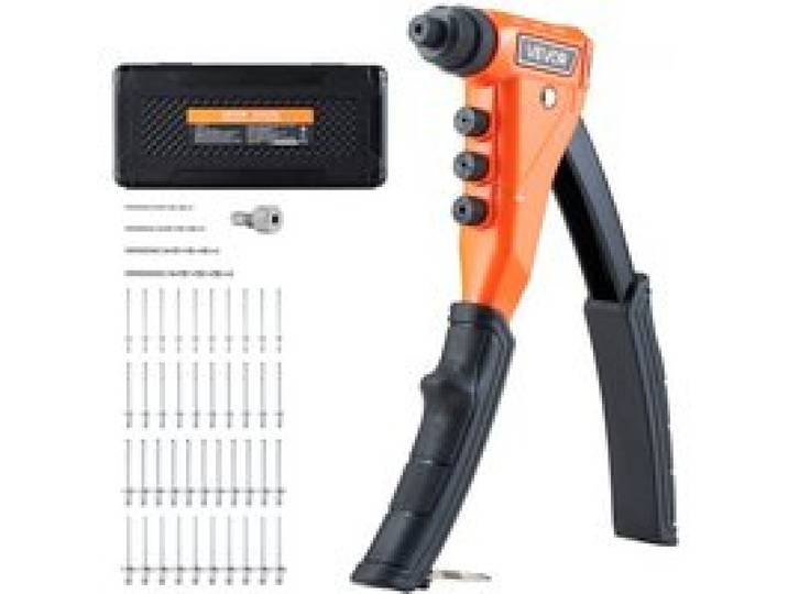 VEVOR klinknagelpistoolset met 200 blindklinknagels, blindklinknagelpistool met 4 verwisselbare nozzles en 4 boortjes en opbergkoffer, handmatig klinknagelpistool voor metaalbewerking, klinknagelpistool voor gebruik met één hand