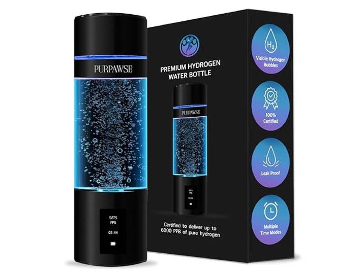Purpawse Premium Wasserstoff-Wasserflasche, 6000 PPB, 340.2 g Fassungsvermögen, BPA-frei, OLED-Display, 6 Stunden Akkulaufzeit, UV-LichttechnologieP